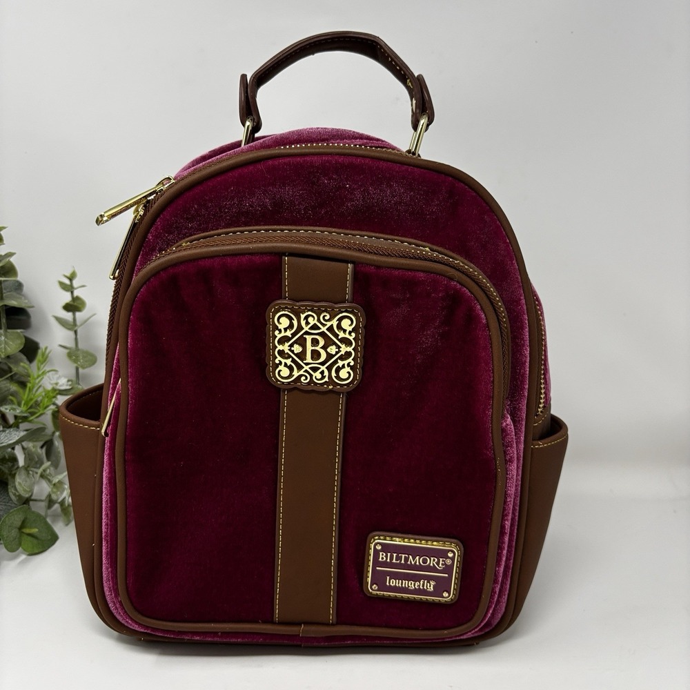 Loungefly Biltmore Cabernet Velvet Mini Backpack Burgundy Wine Red RARE